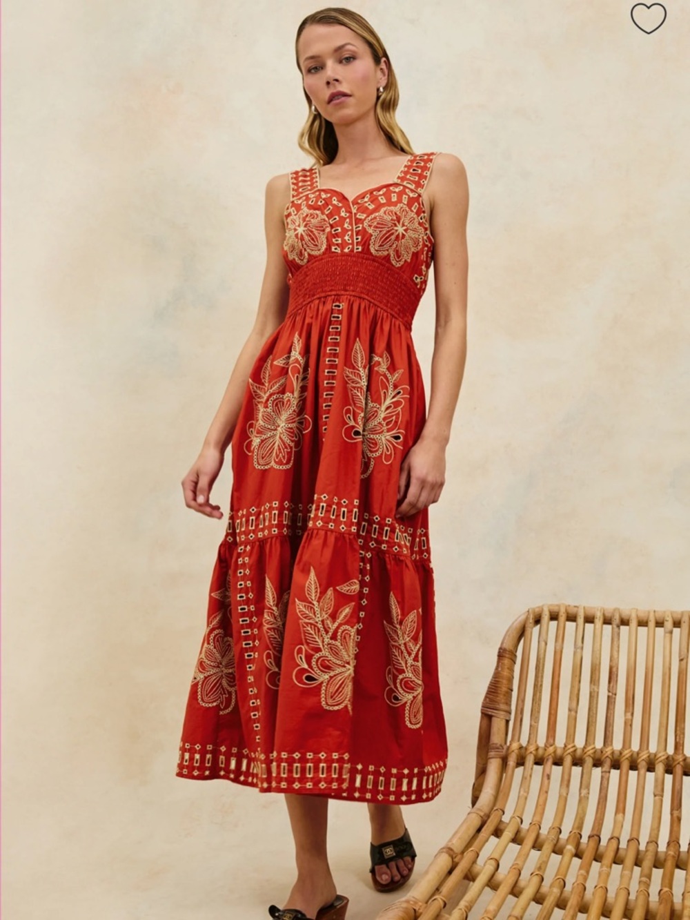 Rails Embroidered Red Maxi Dress with Floral Detail